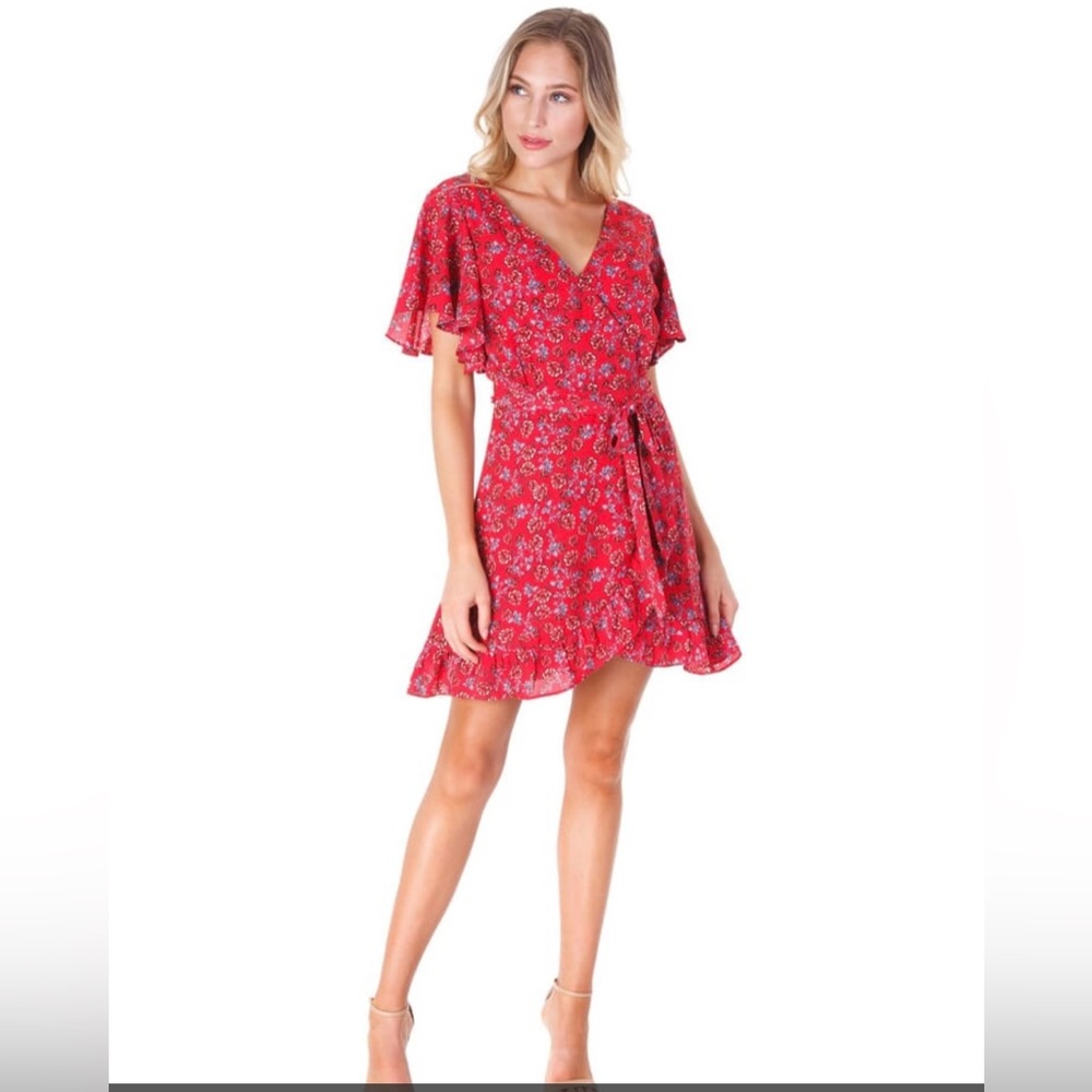 Jack by BB Dakota faux wrap friendly fire floral size 6  Red NWT